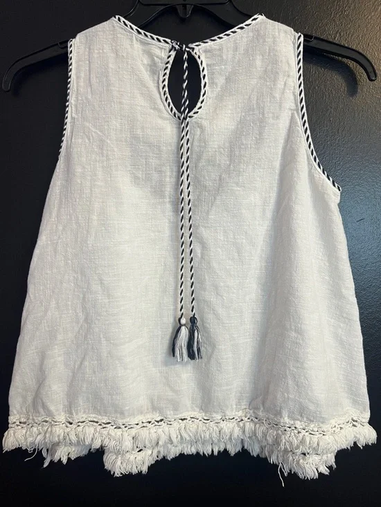 Max Studio 100% Cotton Boho Embroidered White Sleeveless Linen-Blend Tank Top - Picture 2 of 3